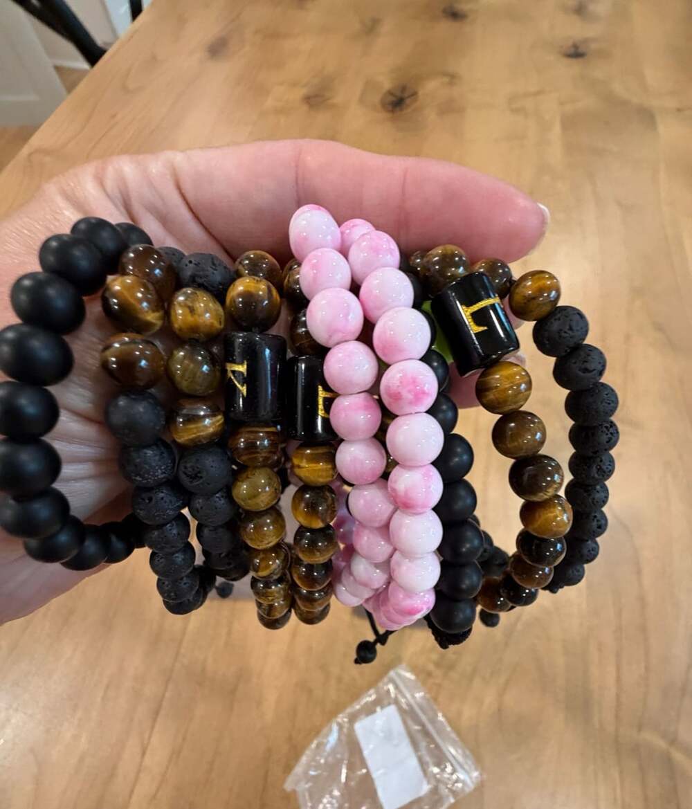 Personalized Tiger Eye and Lava Rock Beaded Adjustable Bracelet Set